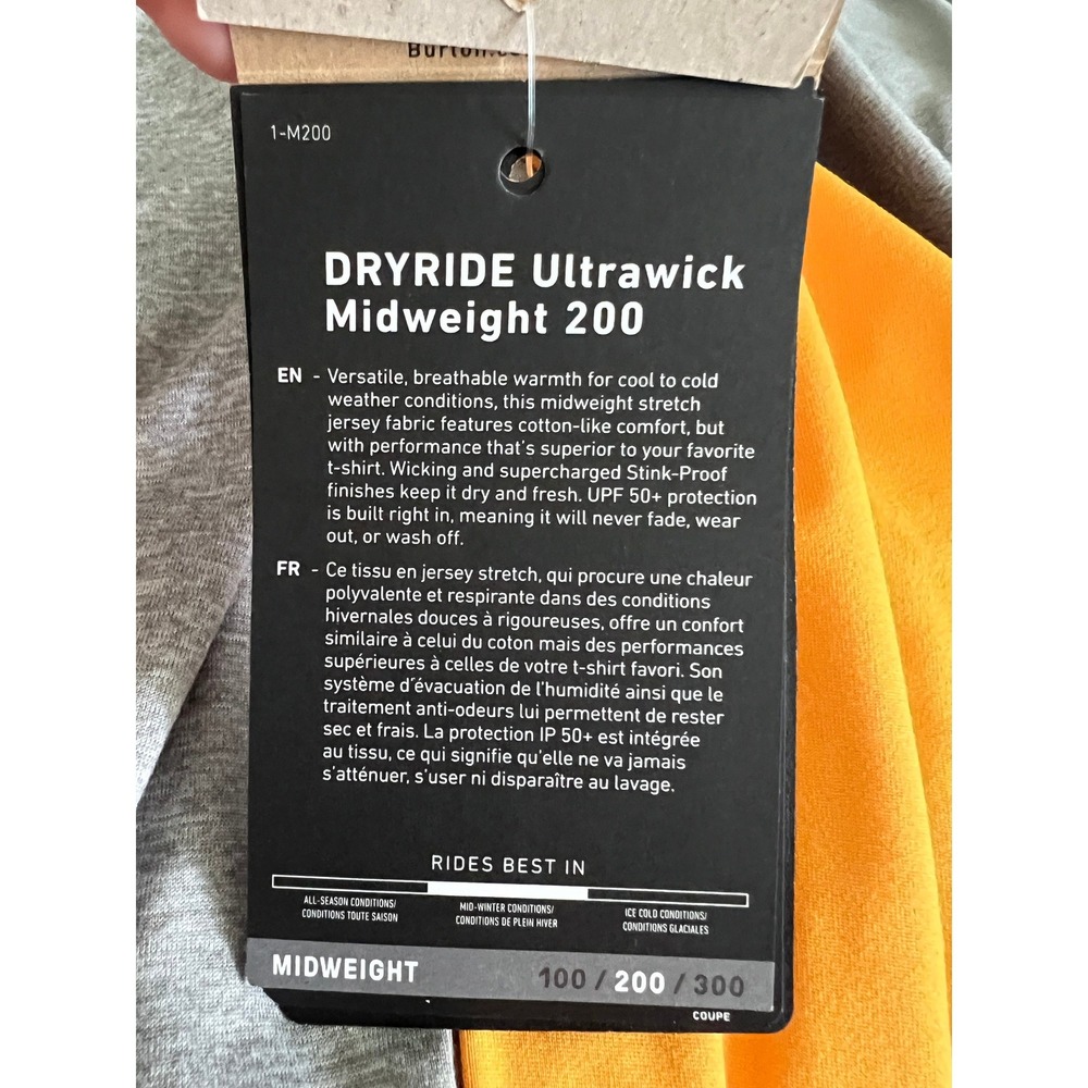 Burton Kids Dryride Ultrawick Midweight 200 Base Layer Shirt greyYellow XL 14/16 - Picture 8 of 9